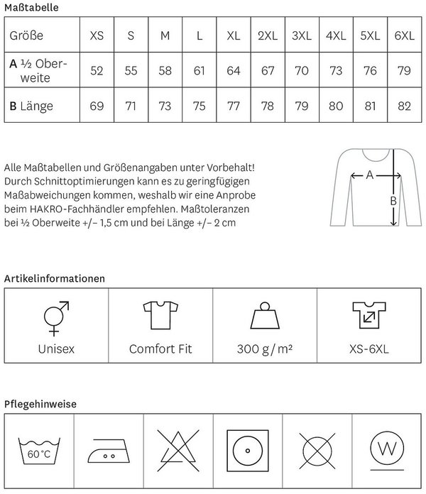 HAKRO Unisex Zip-Sweatshirt Contrast Mikralinar®  0476, XS-6XL, div. Farben